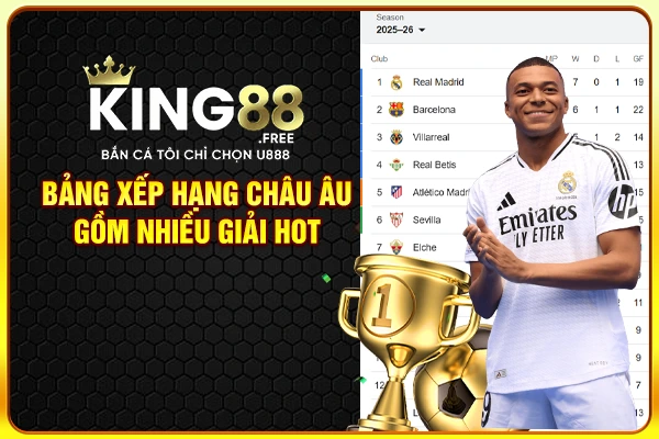 Bảng xếp hạng châu Âu gồm nhiều giải hot